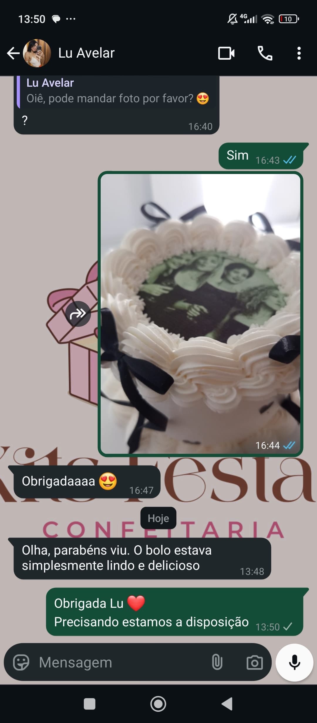 Print de conversa no WhatsApp com cliente