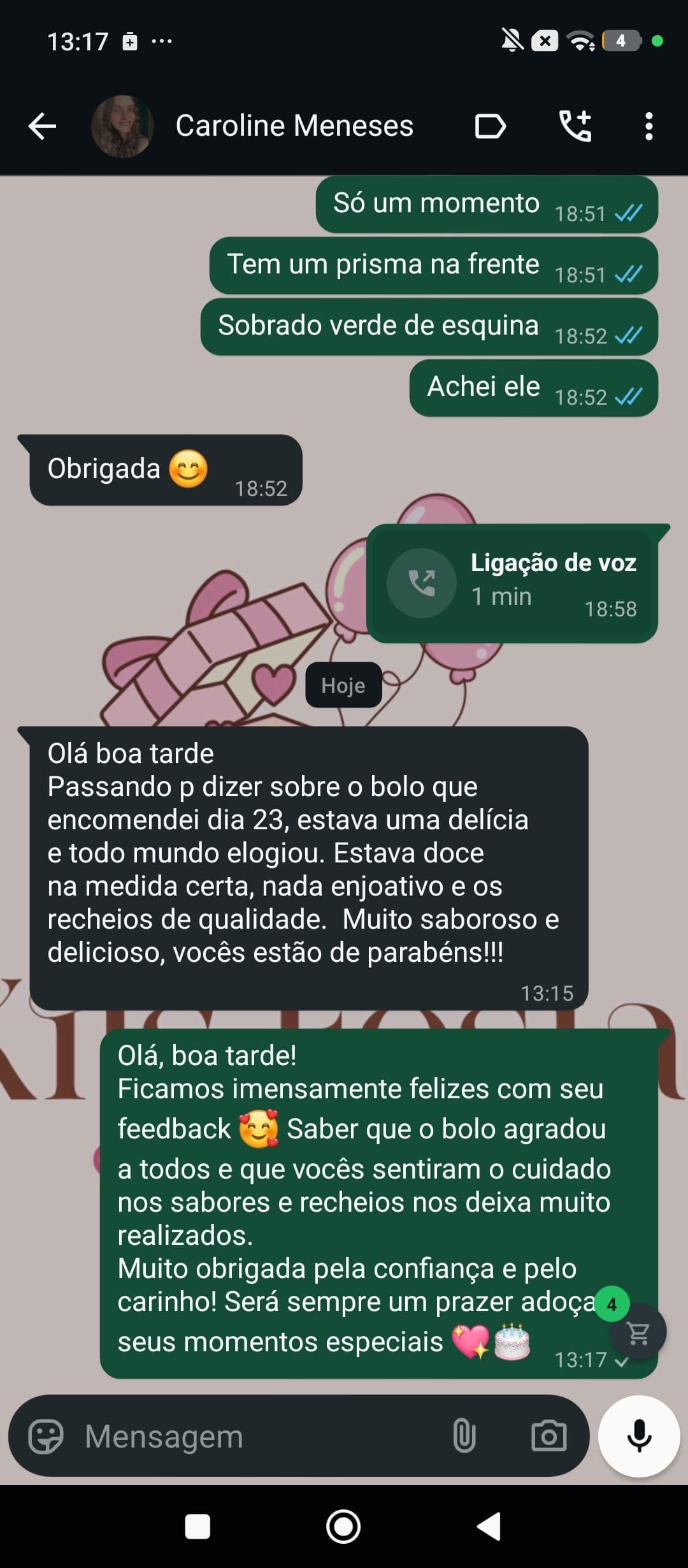 Print de conversa no WhatsApp com cliente